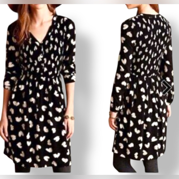 Maeve by Anthropologie Black & White Womens Size Small Heart Print Dress - Picture 2 of 14